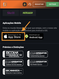 Betano App | Clica em "Download on the App Store"